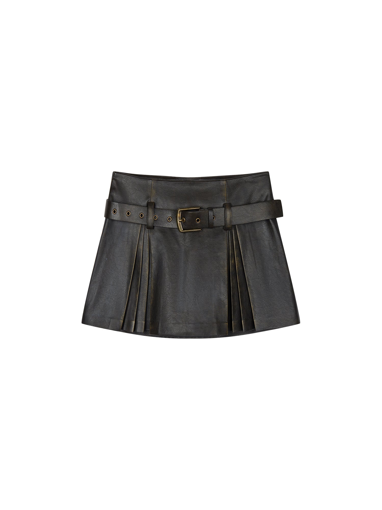 Vintage rubbed pleated leather mini skirt