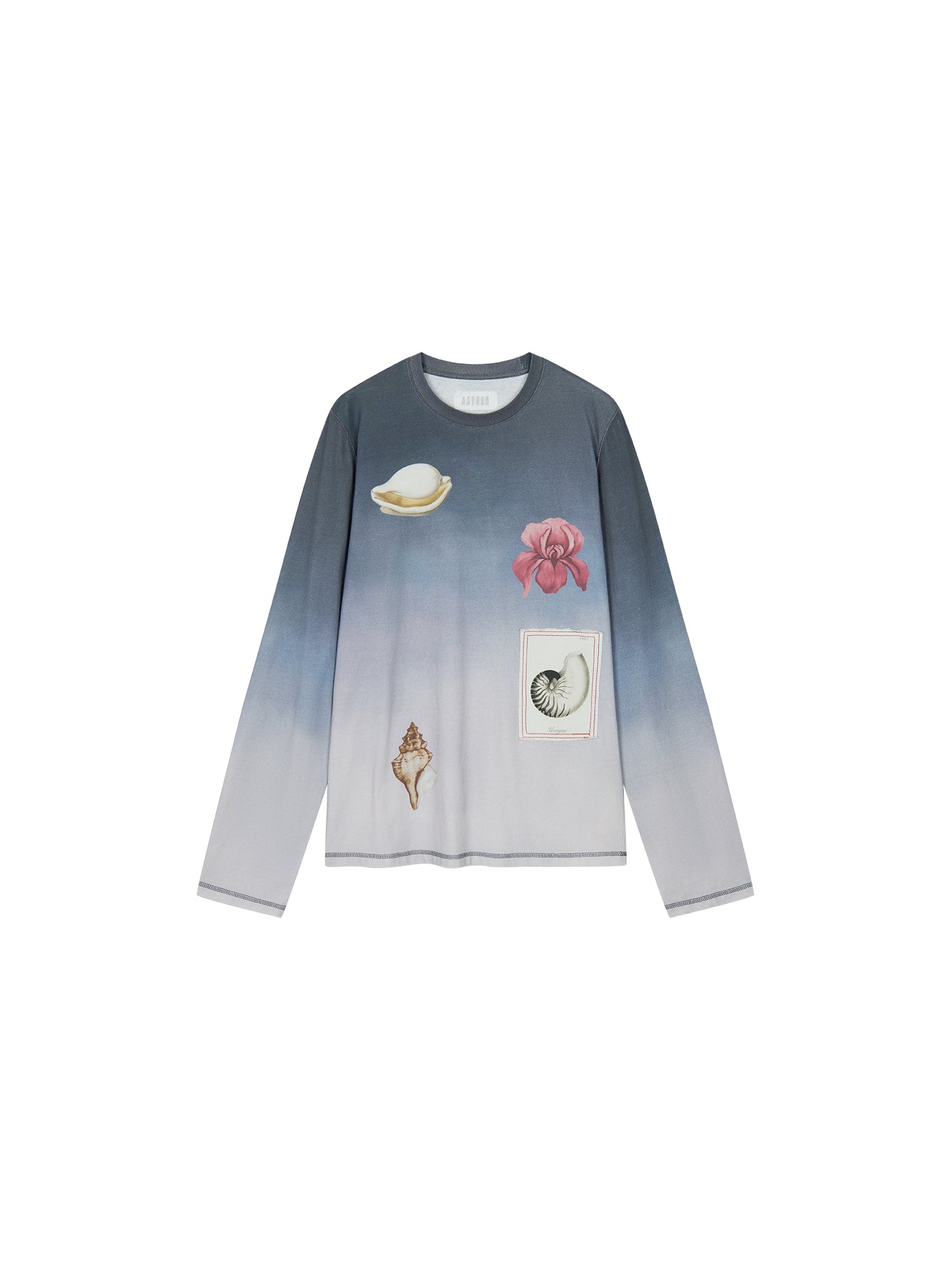Gradient long sleeve t-shirt with fantasy undersea motif