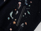 Sailor collar wool baseball jacket with fantasy undersea embroidery