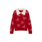 Beaded embroidered bow pullover