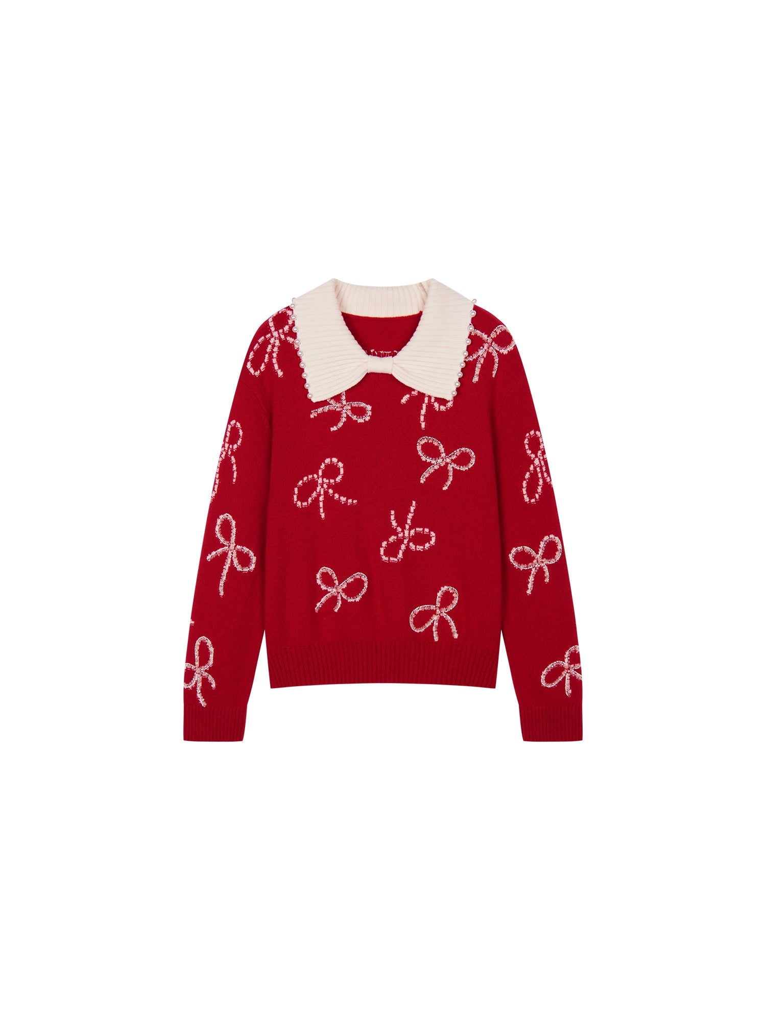 Beaded embroidered bow pullover