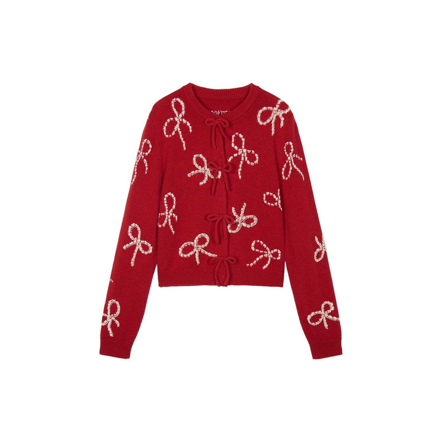 Beaded embroidered bow cardigan