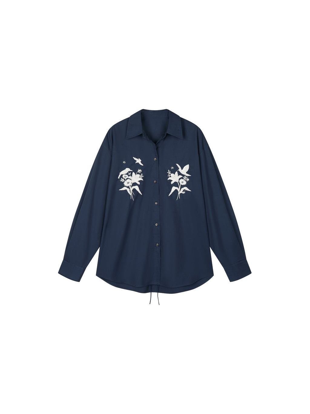 Beaded embroidered bird drawstring shirt