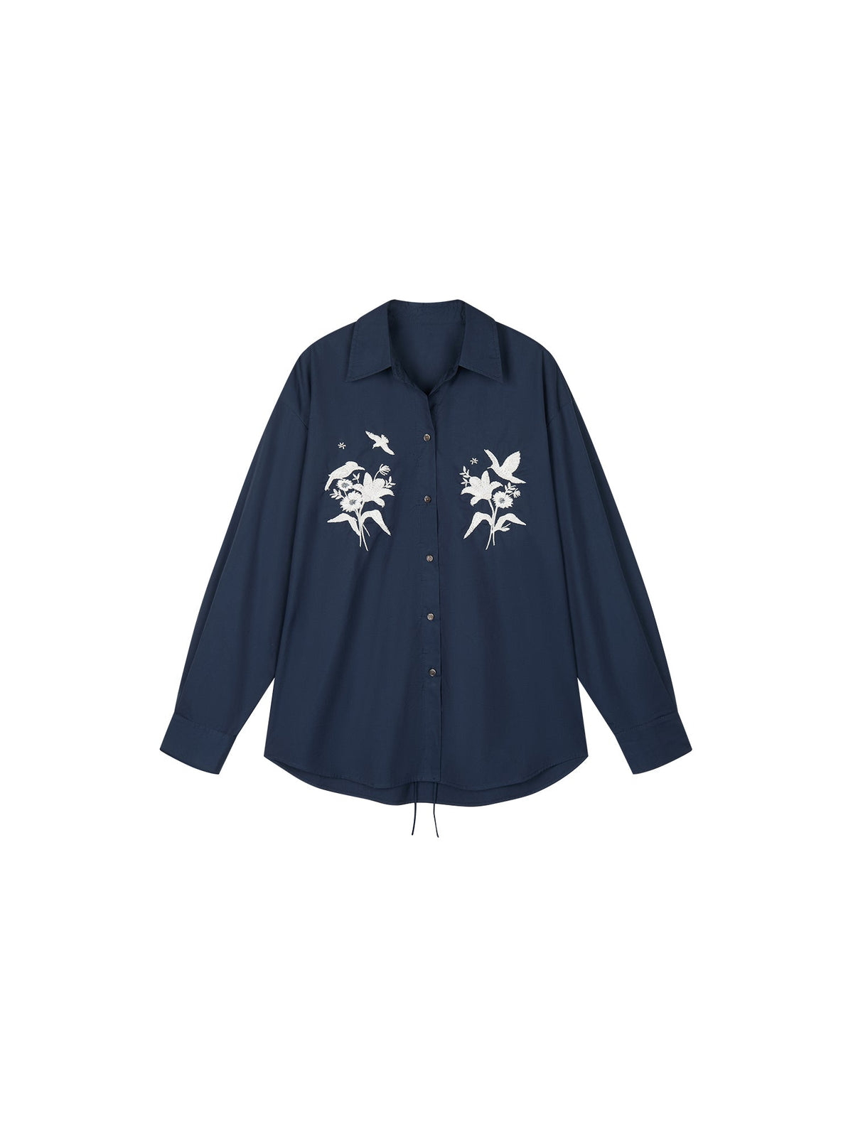 Beaded embroidered bird drawstring shirt