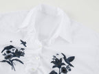 Beaded embroidered bird drawstring shirt