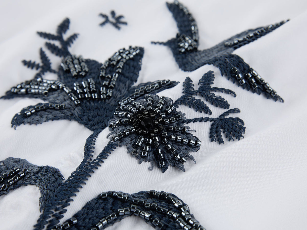 Beaded embroidered bird drawstring shirt