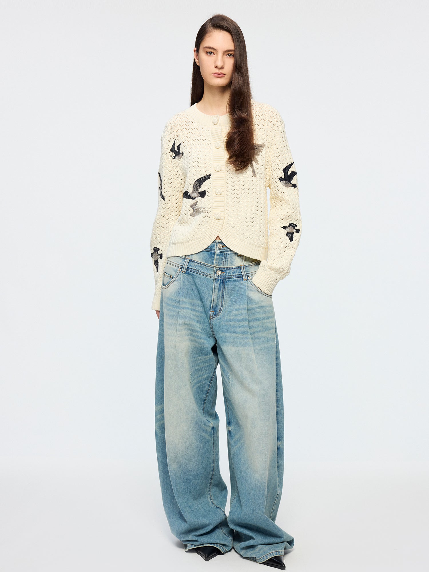 Embroidered bird cardigan