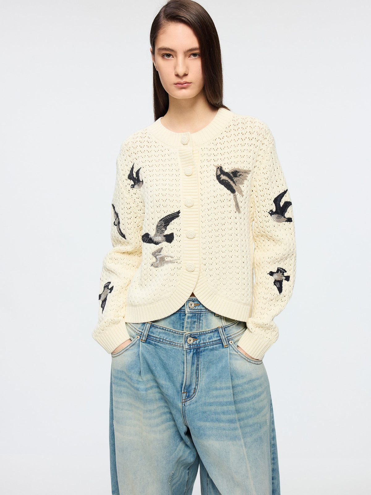 Embroidered bird cardigan