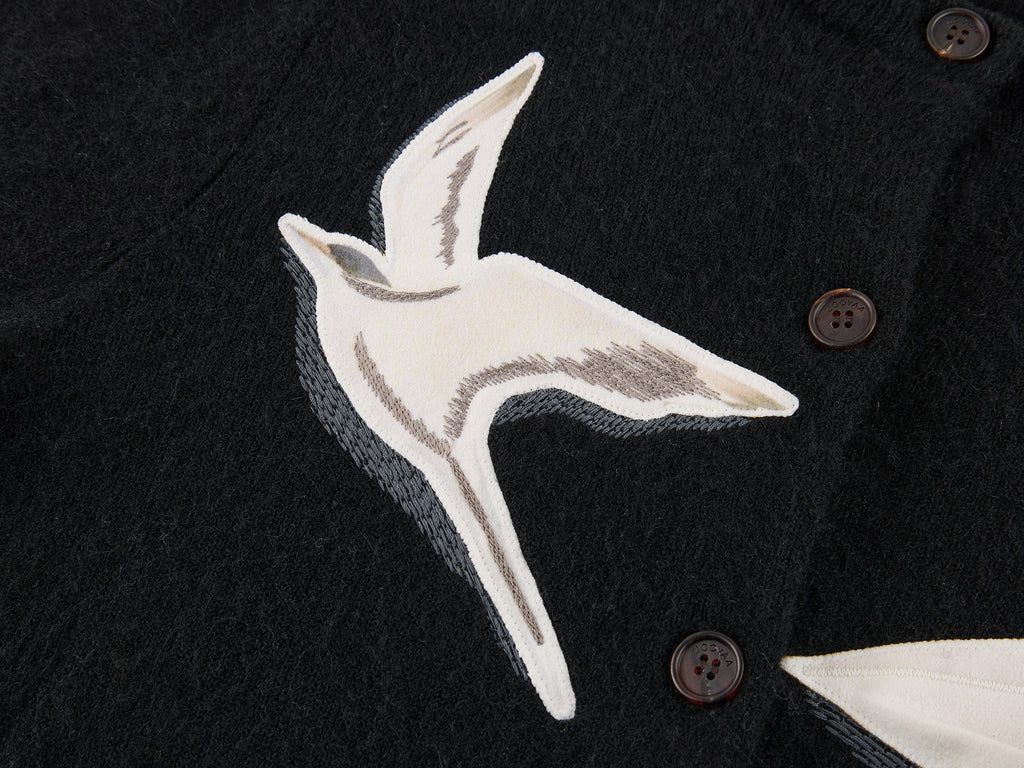 Origami bird wool applique cardigan