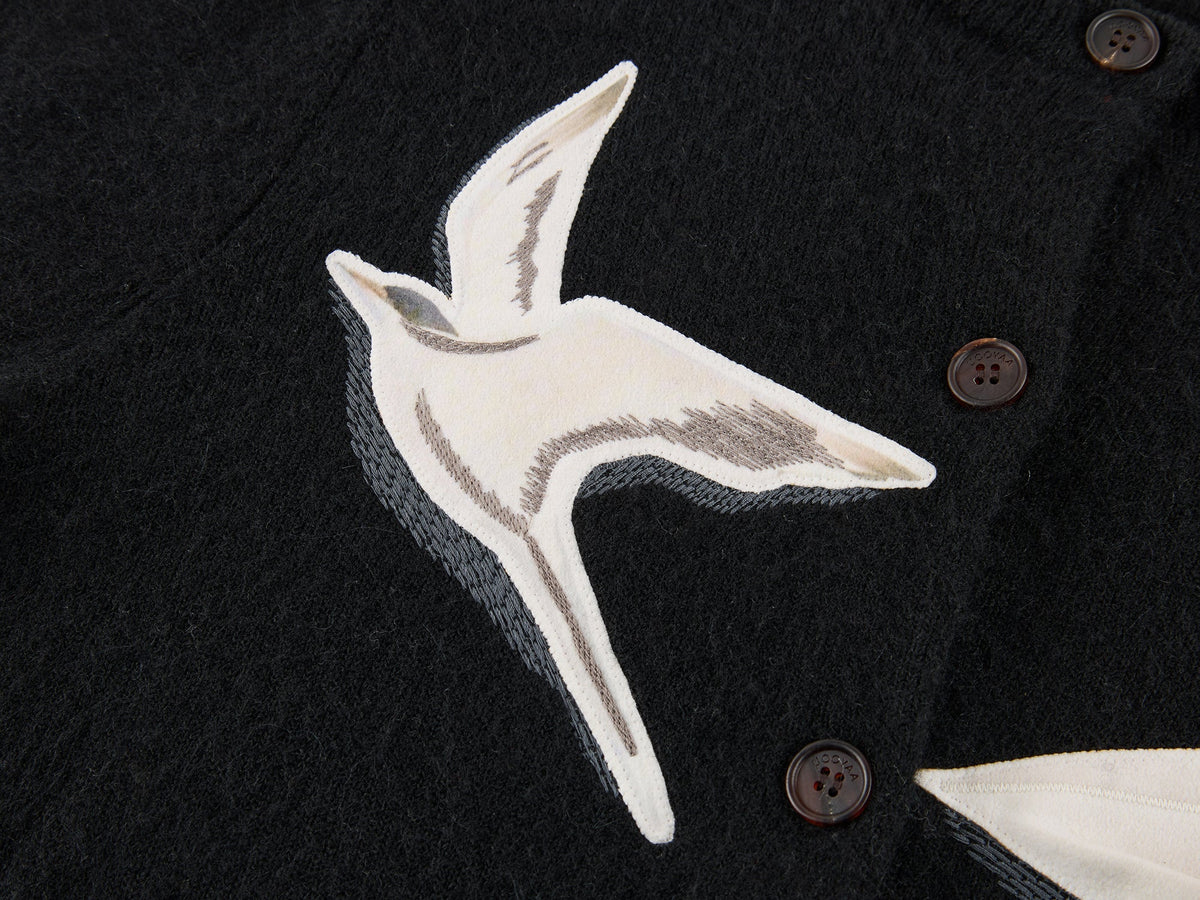 Origami bird wool applique cardigan