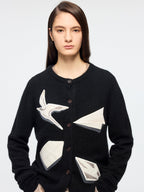 Origami bird wool applique cardigan