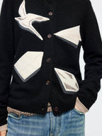 Origami bird wool applique cardigan