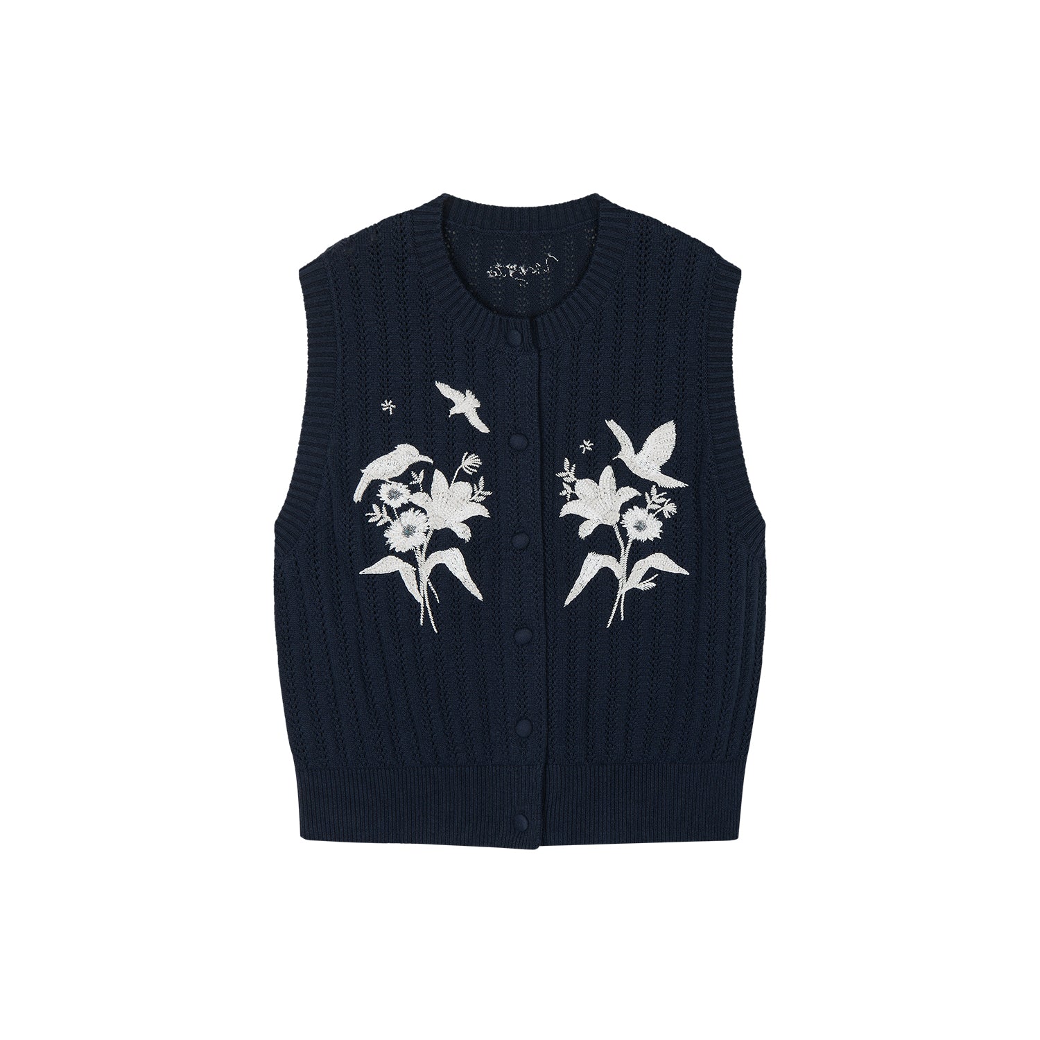 Beaded embroidered bird knit vest