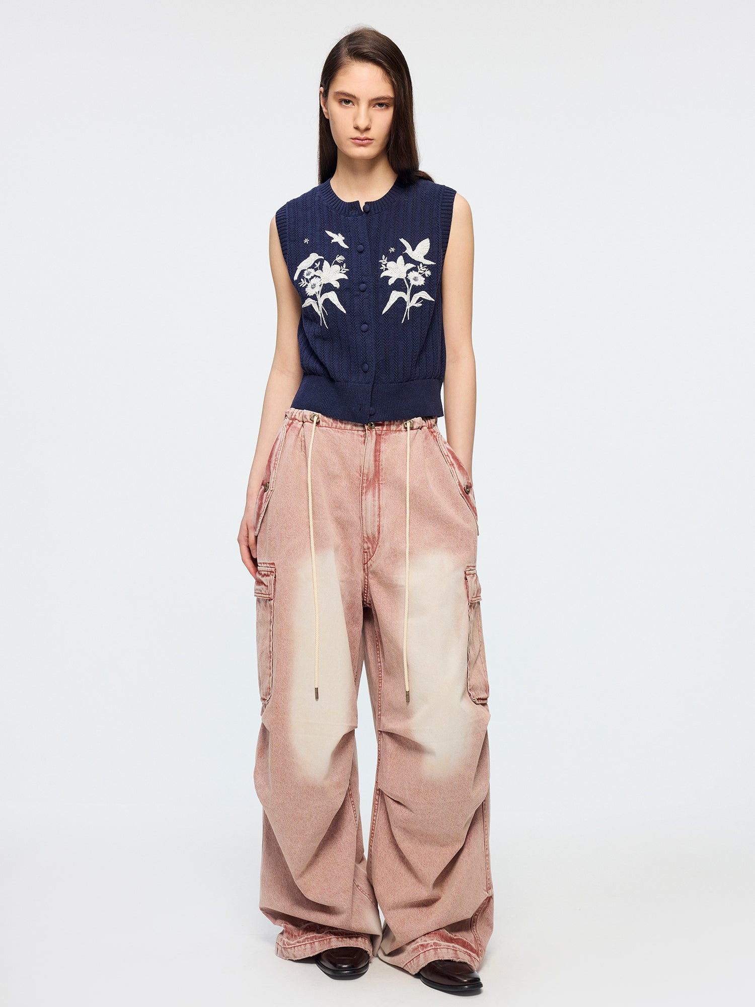 Beaded embroidered bird knit vest