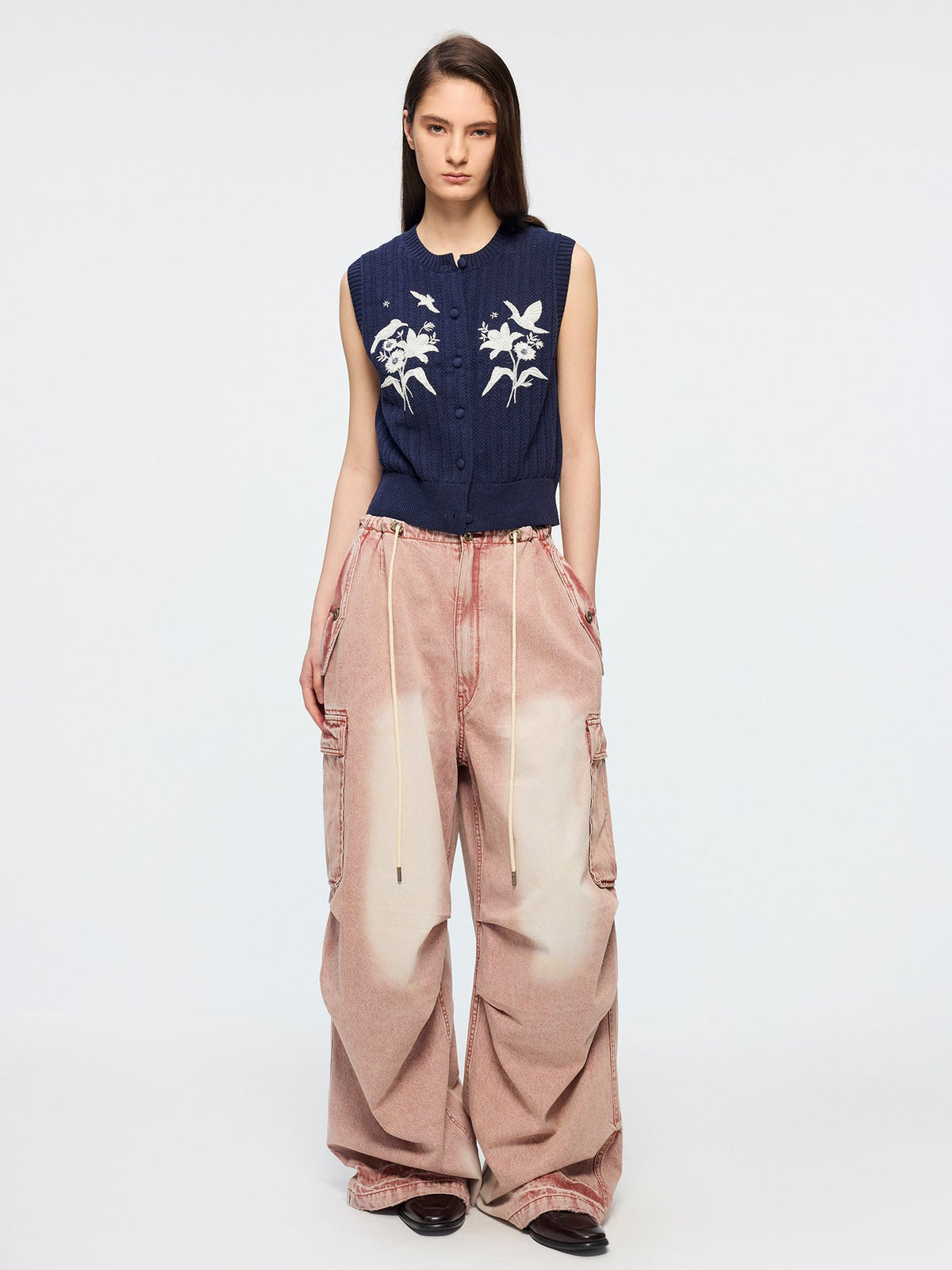 Beaded embroidered bird knit vest