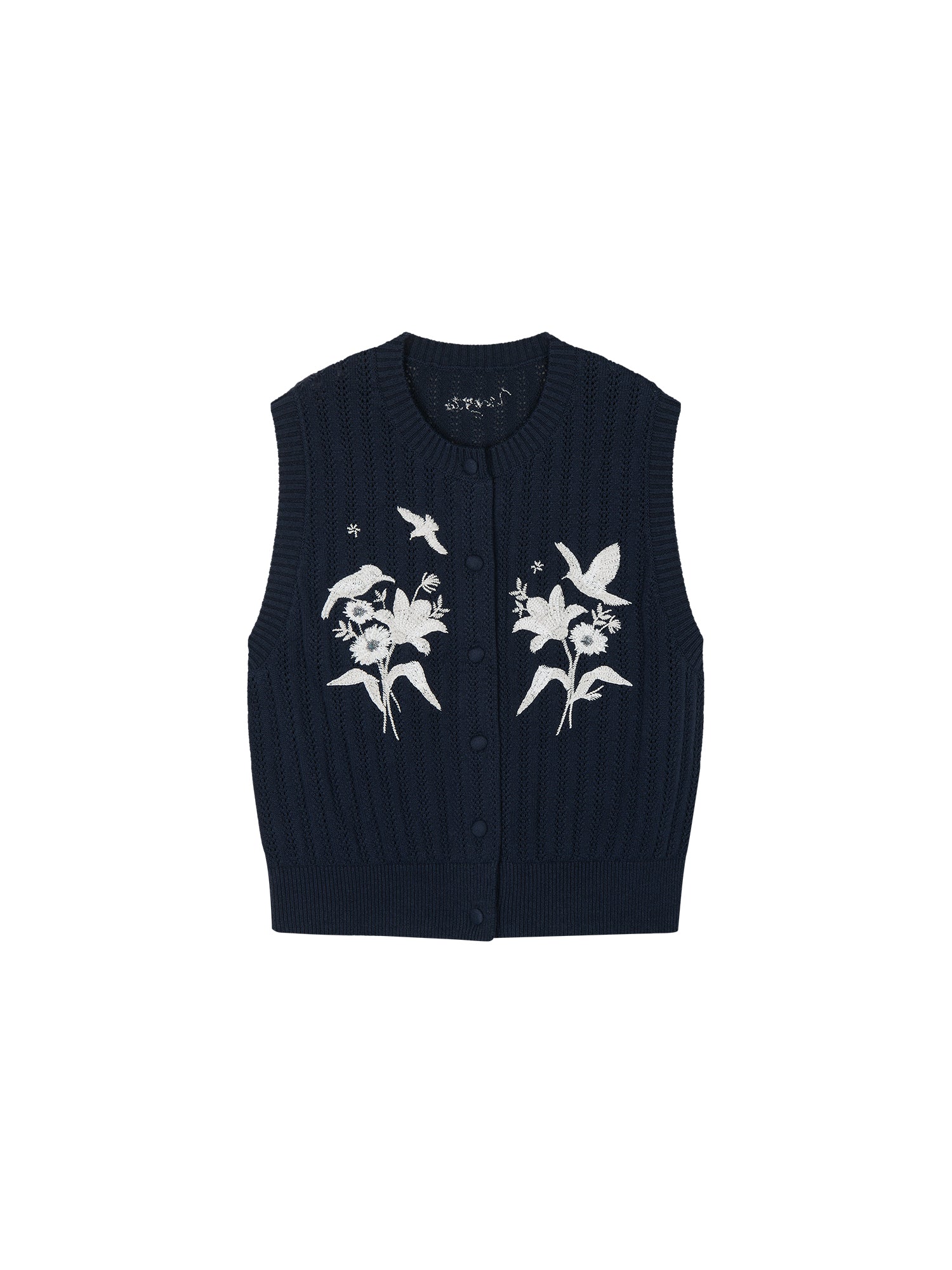 Beaded embroidered bird knit vest