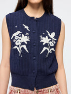 Beaded embroidered bird knit vest