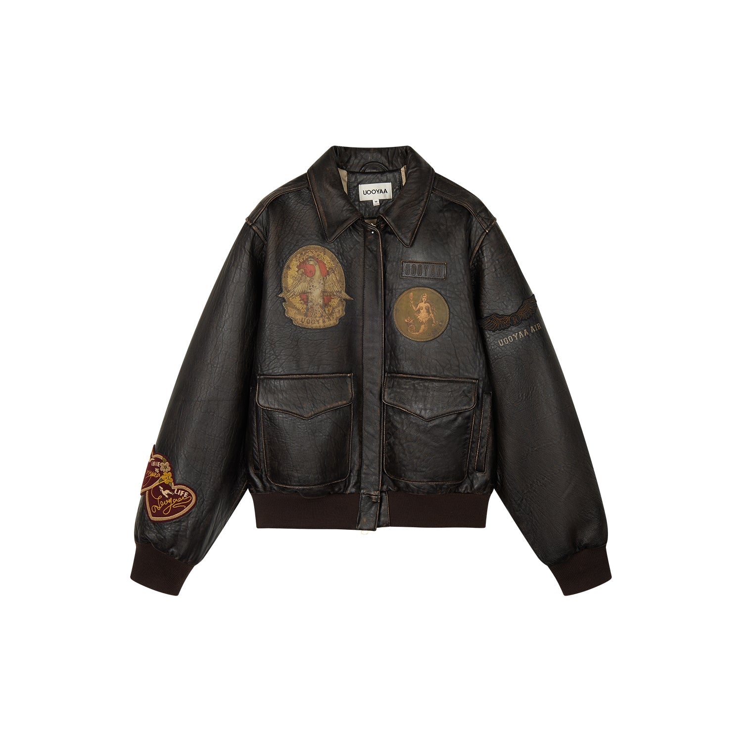 Fantasy badge leather bomber jacket