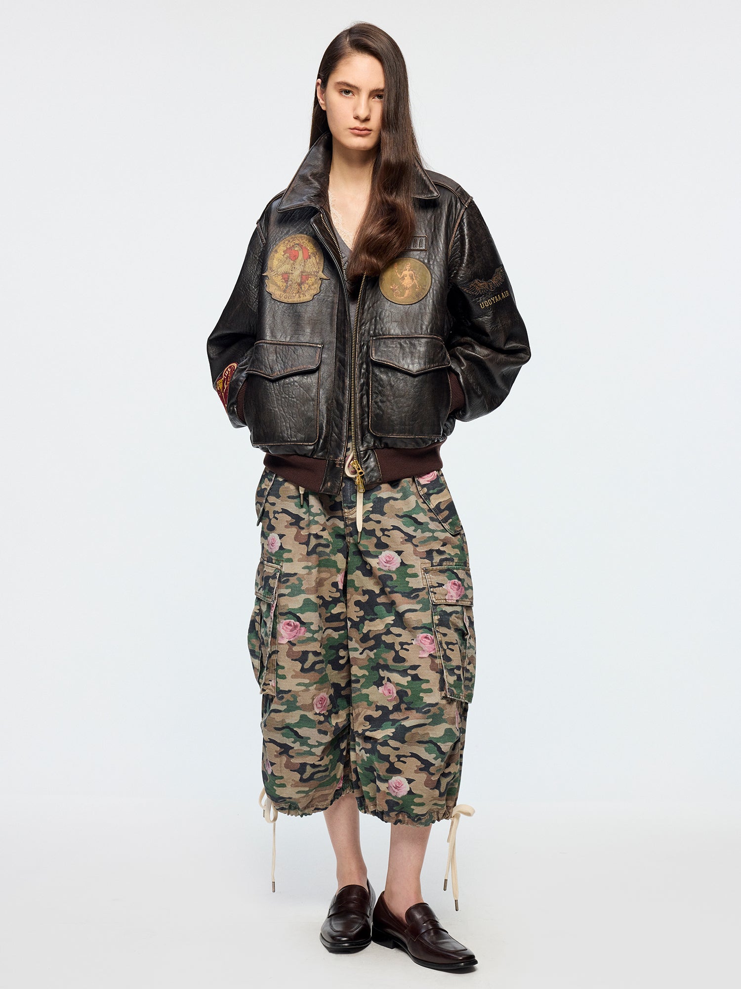 Fantasy badge leather bomber jacket