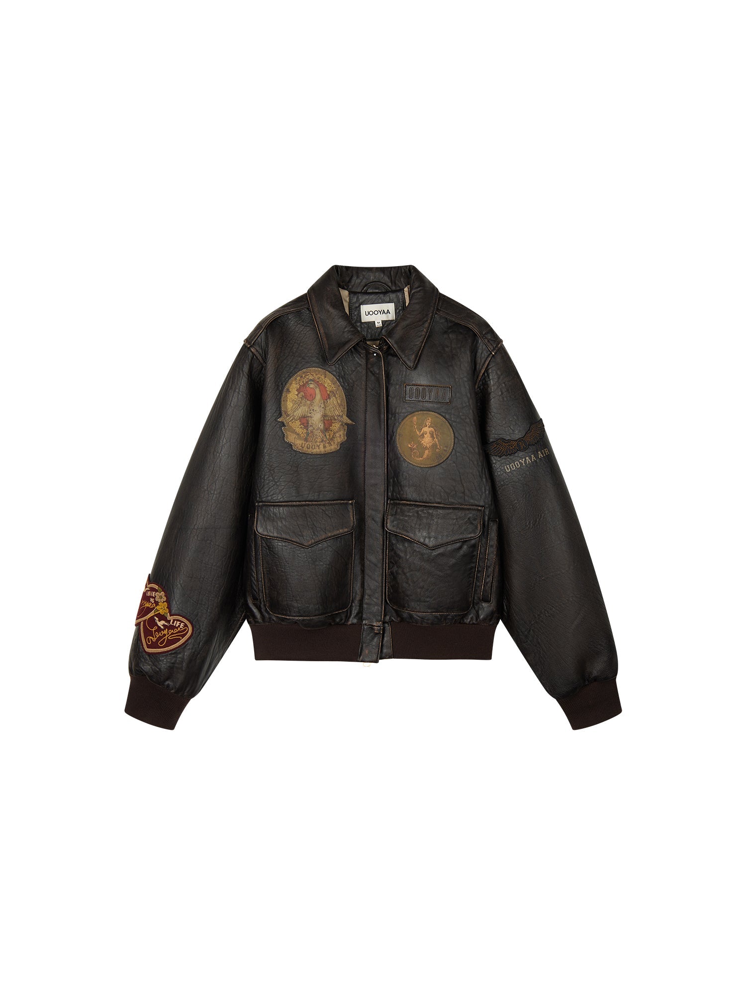 Fantasy badge leather bomber jacket