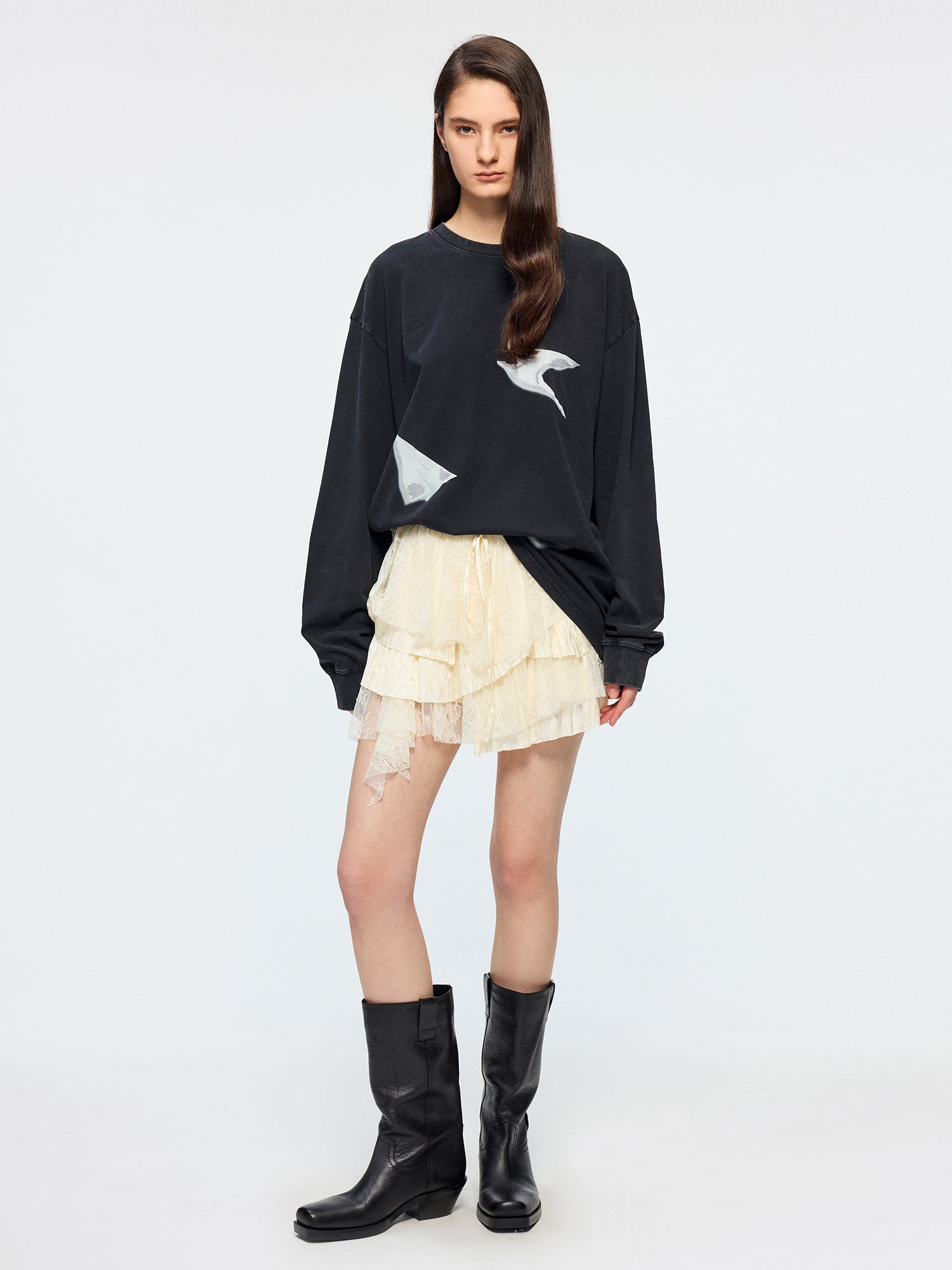 Origami bird embroidered long sleeve t-shirt
