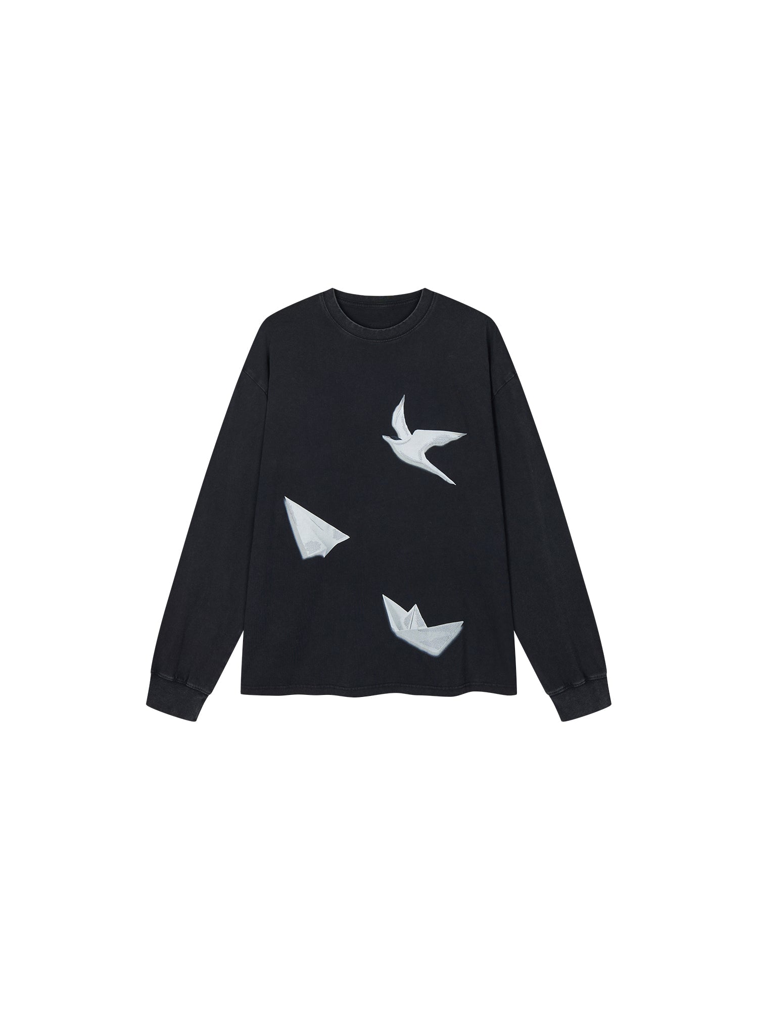 Origami bird embroidered long sleeve t-shirt