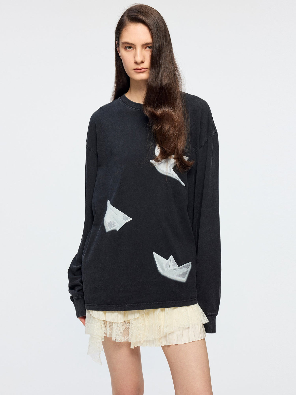 Origami bird embroidered long sleeve t-shirt