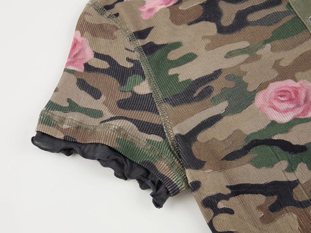 Rose camouflage henley t-shirt