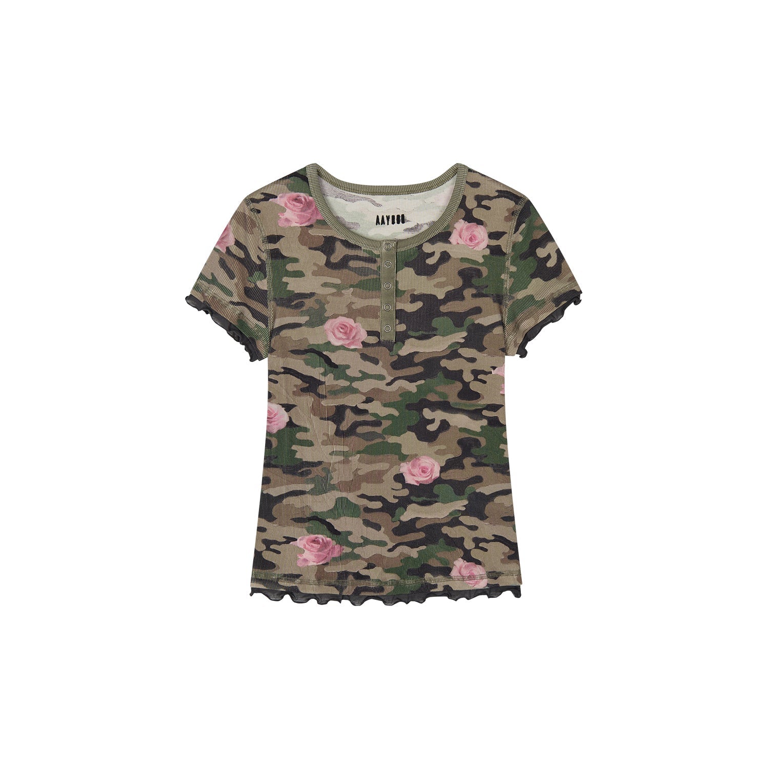 Rose camouflage henley t-shirt