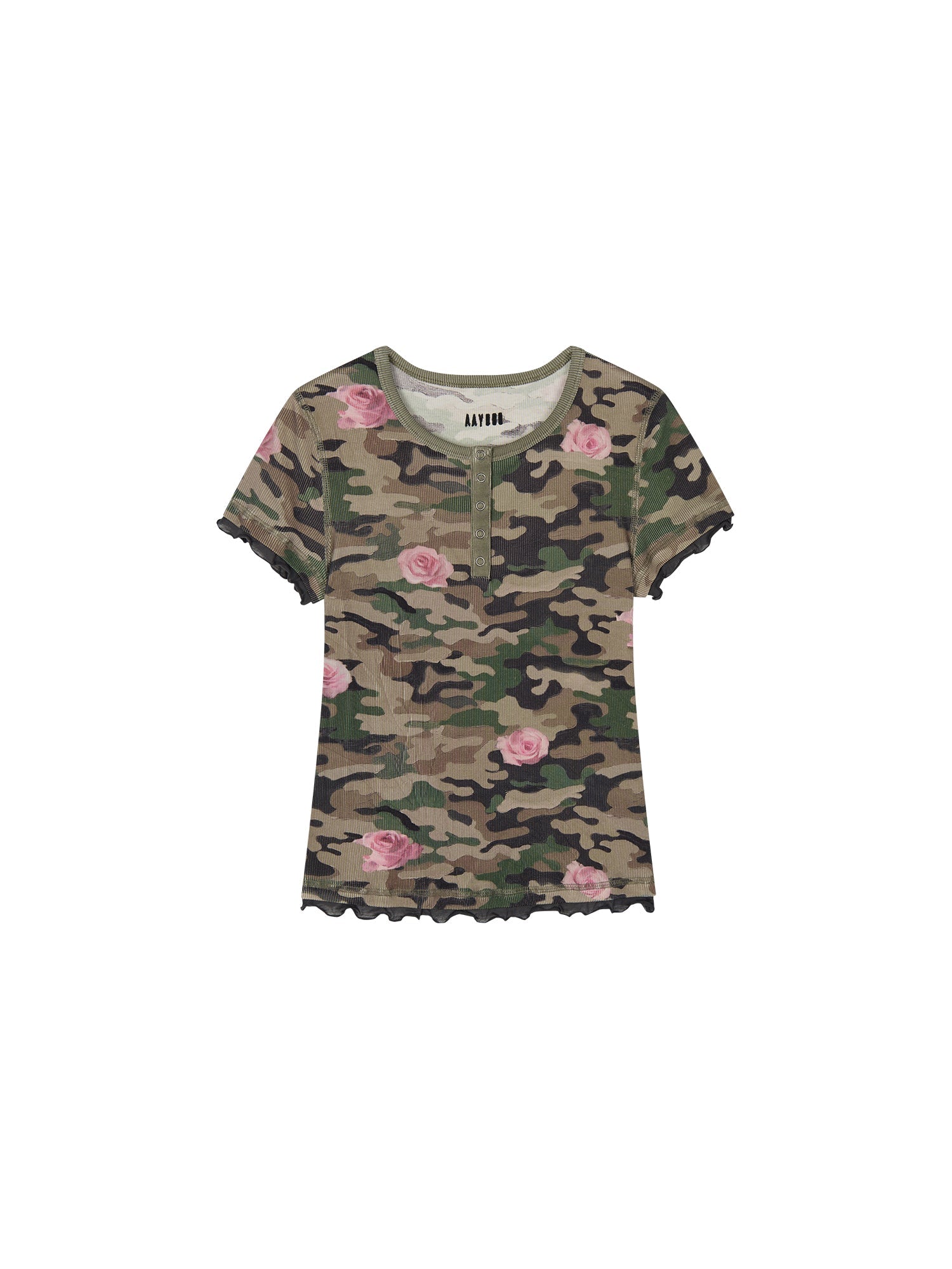 Rose camouflage henley t-shirt