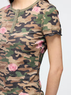 Rose camouflage henley t-shirt