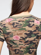 Rose camouflage henley t-shirt