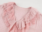 Lace patchwork ruffle collar jacquard shirt
