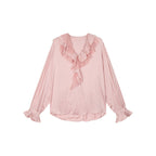 Lace patchwork ruffle collar jacquard shirt