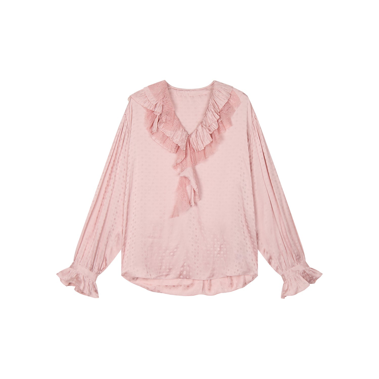 Lace patchwork ruffle collar jacquard shirt