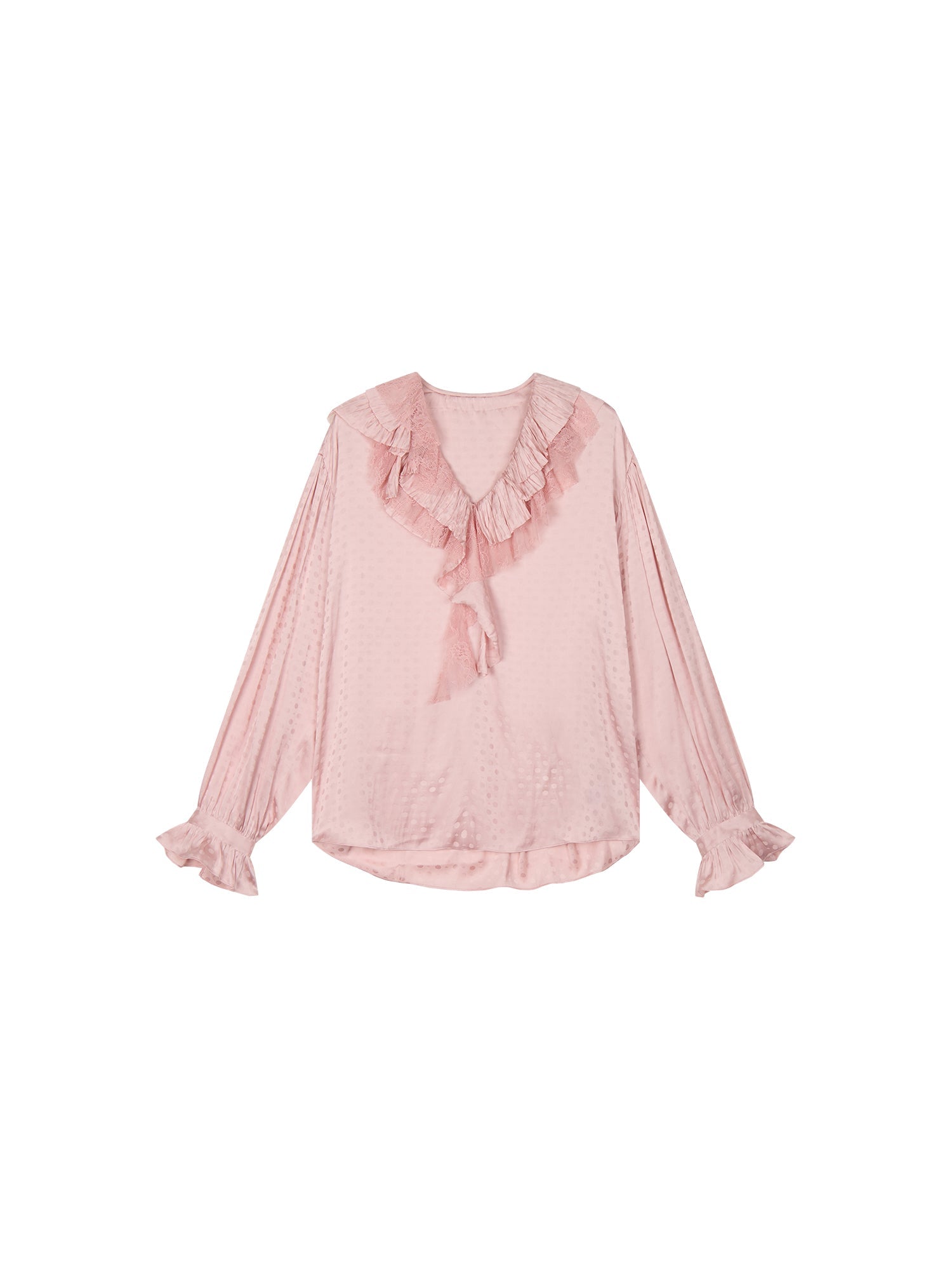 Lace patchwork ruffle collar jacquard shirt