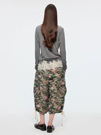 Lace patchwork v-neck long sleeve t-shirt