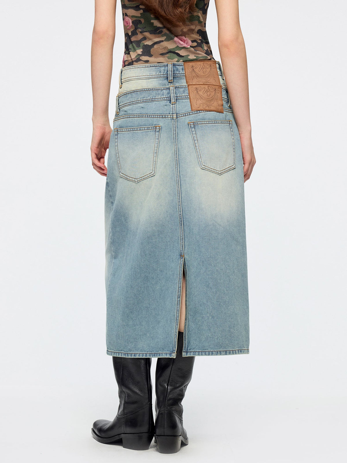 Detachable double waist denim skirt