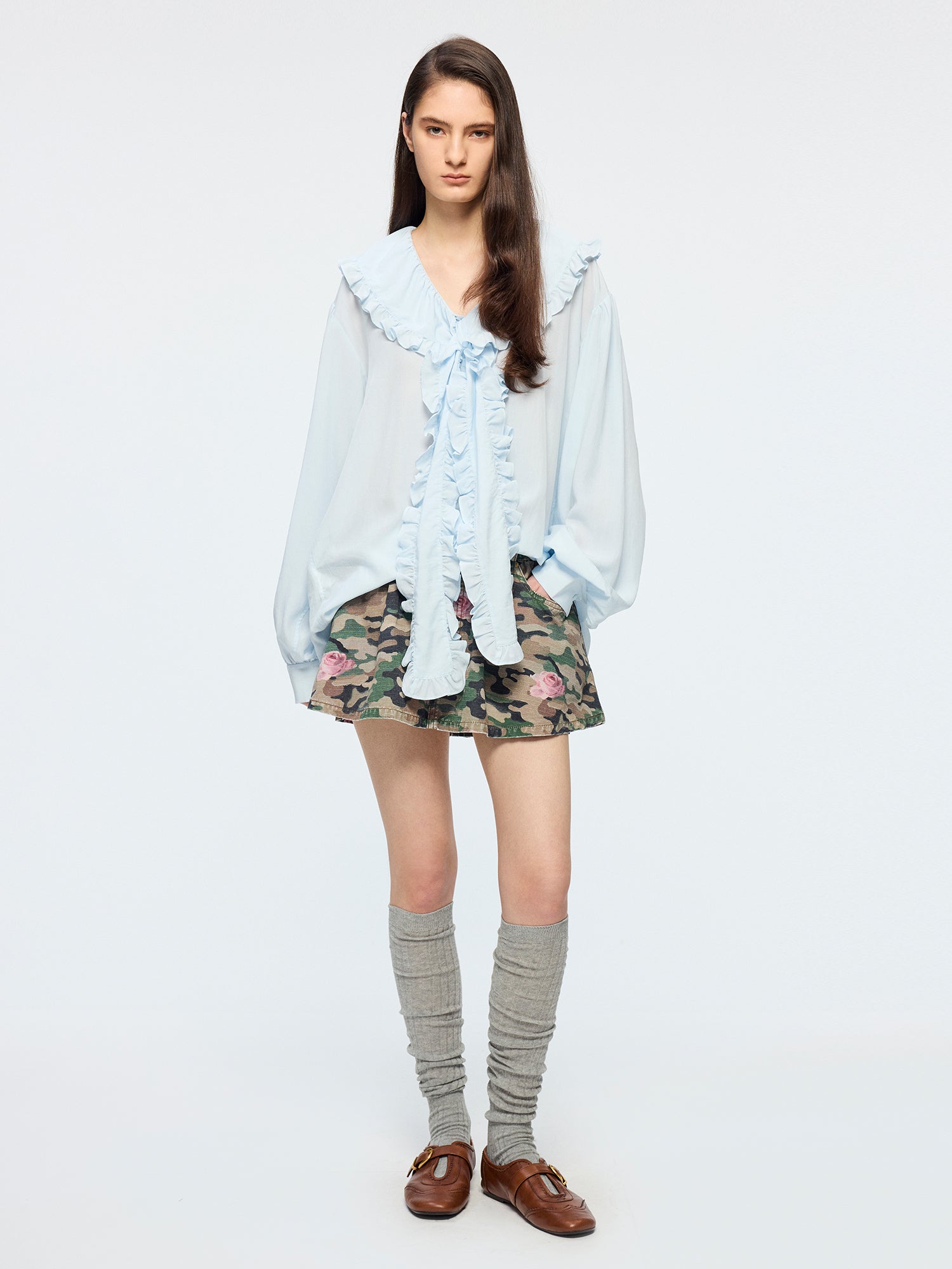 Rose camouflage five-pocket mini skirt