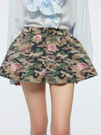 Rose camouflage five-pocket mini skirt