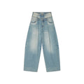 Detachable double waist curved jeans
