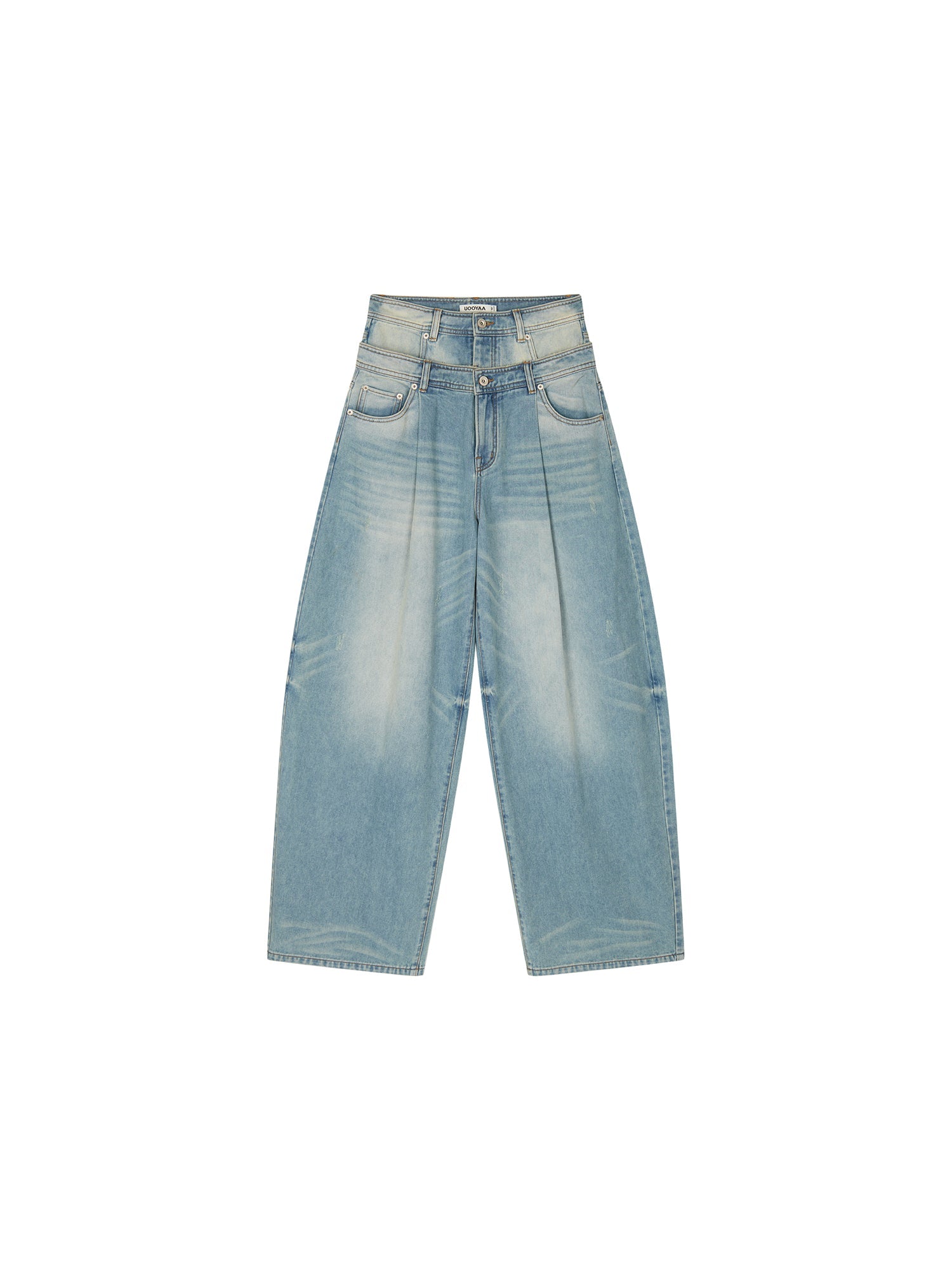 Detachable double waist curved jeans