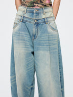Detachable double waist curved jeans