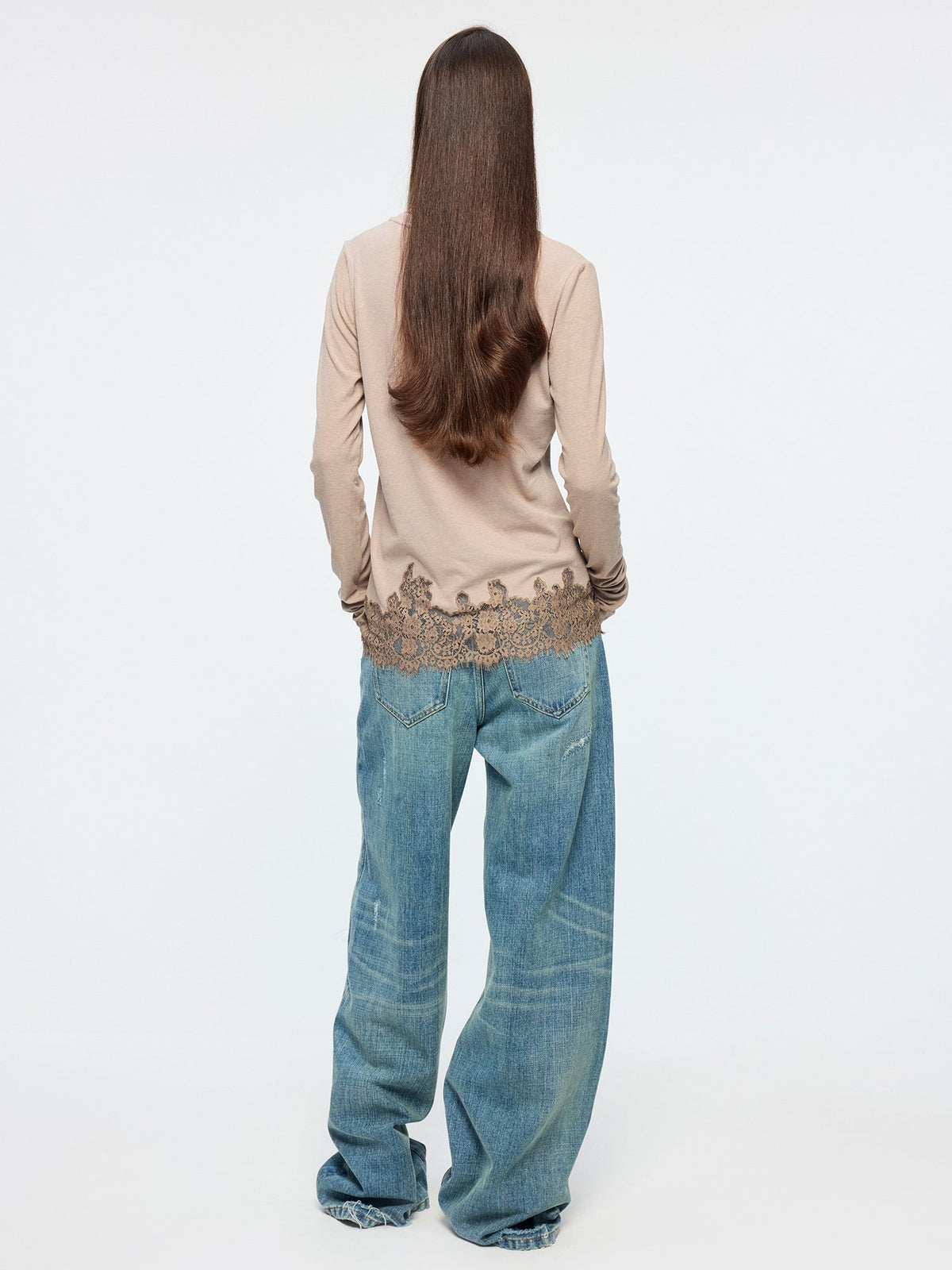 Distressed patchwork jeans
