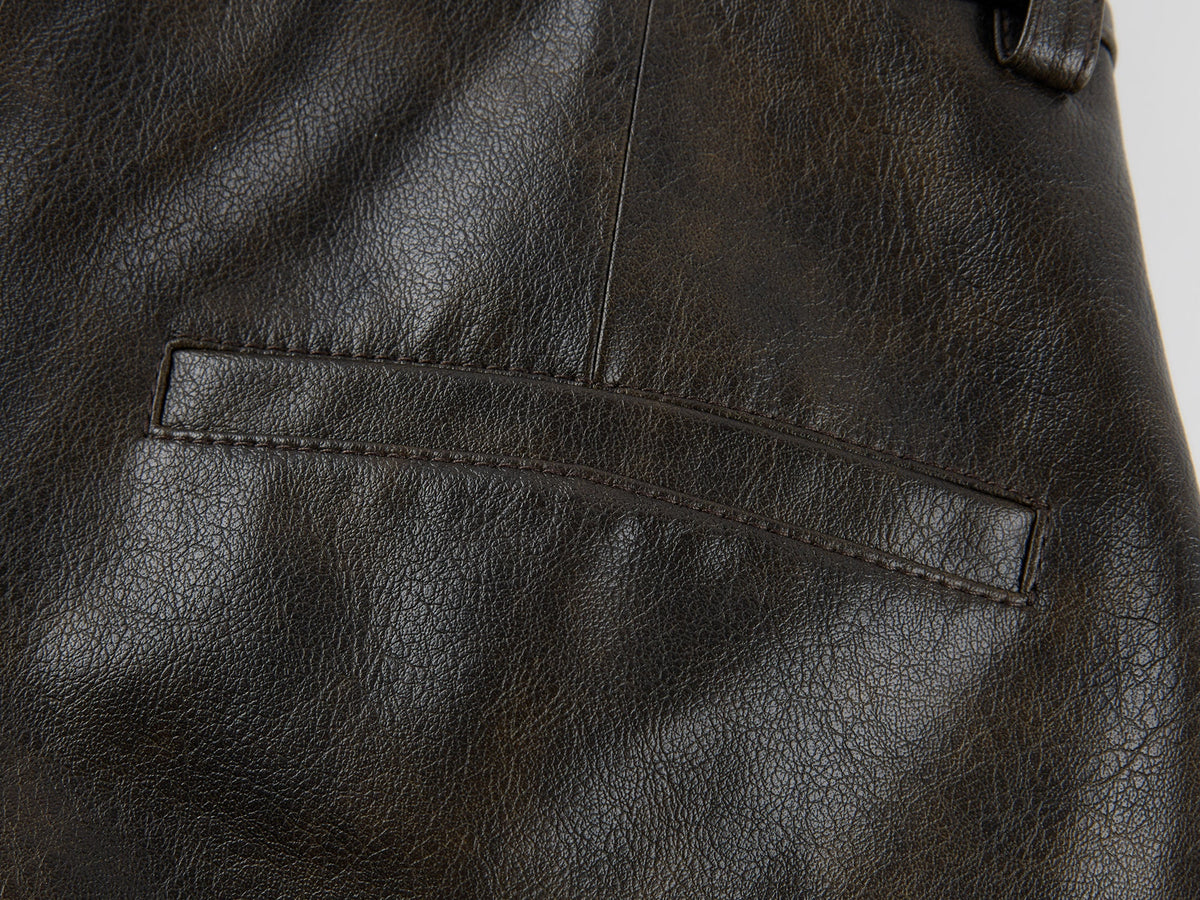 Vintage rubbed pleated leather pants