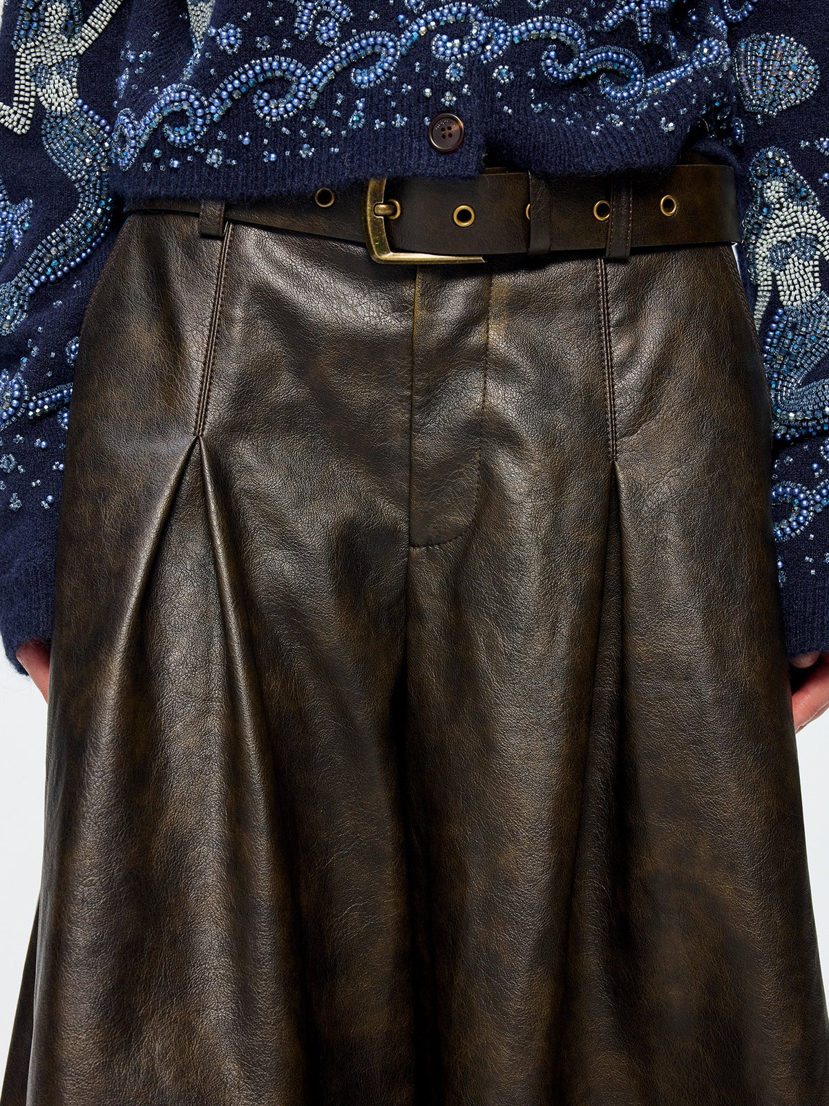 Vintage rubbed pleated leather pants