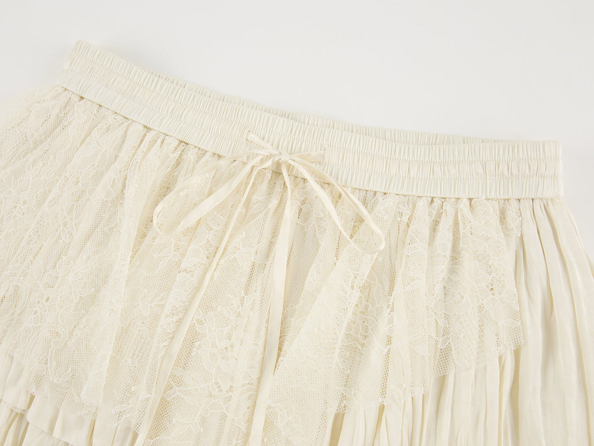 Lace patchwork tiered skirt