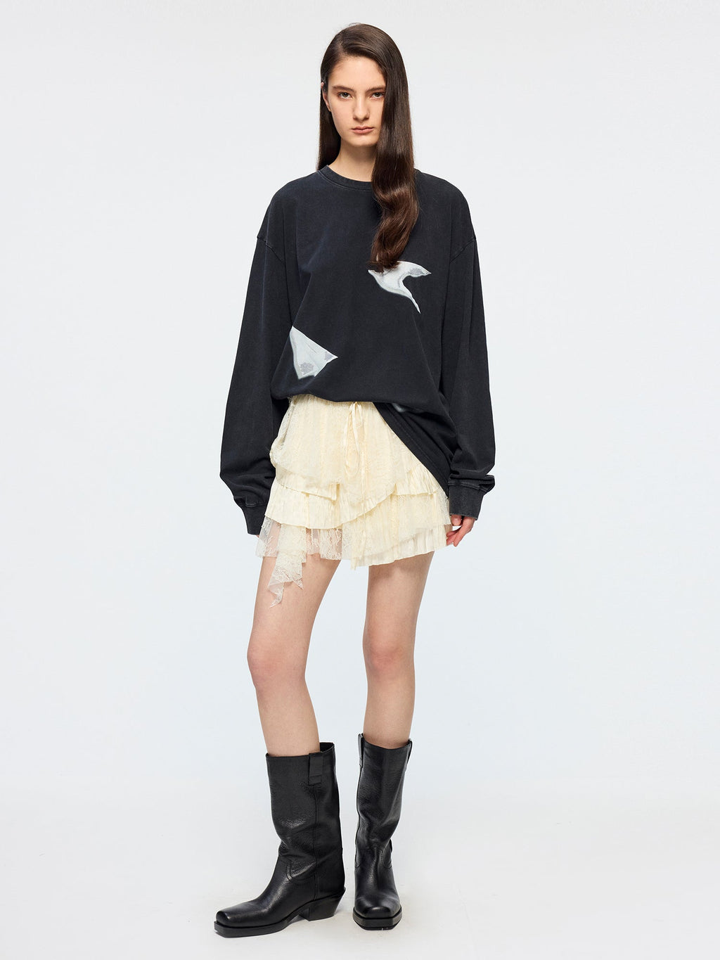 Lace patchwork tiered skirt