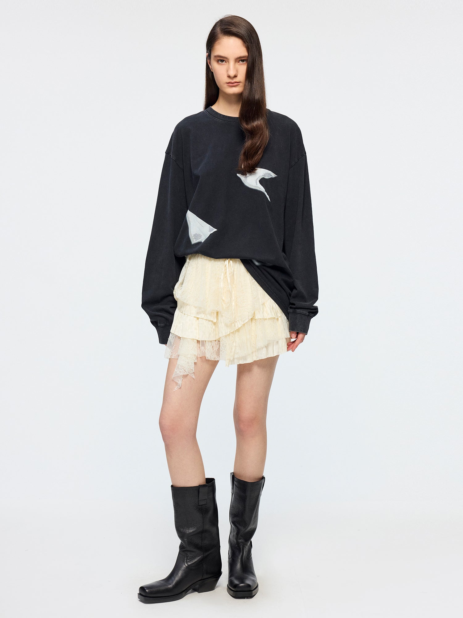 Lace patchwork tiered skirt