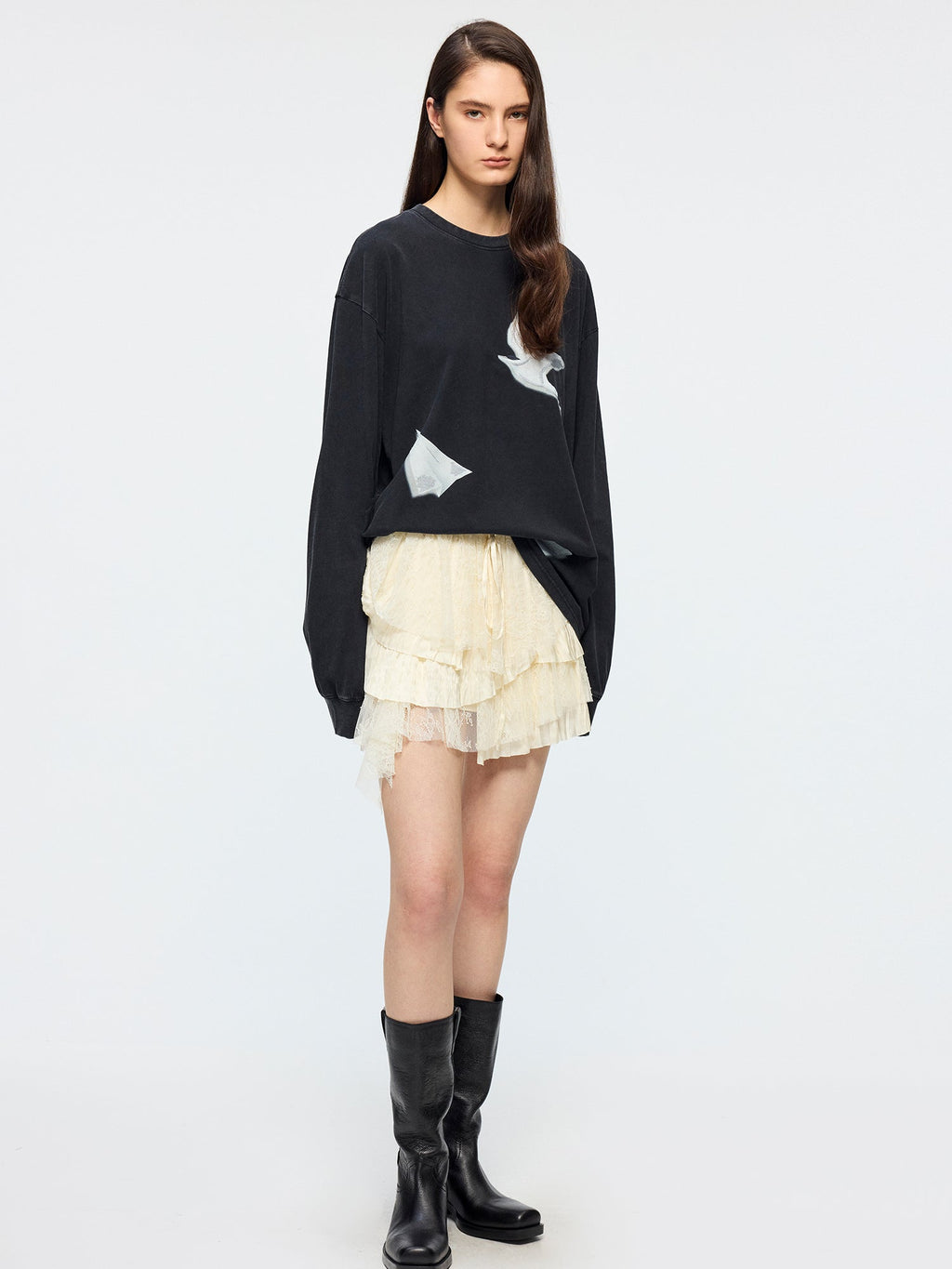Lace patchwork tiered skirt